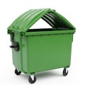 Large Green Wheeled Trash Bin with Open Lid on White Background garbage can dumpster Royalty Free Stock Photo