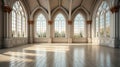 Large bright hall in gothic style. Luxury empty interior