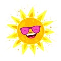 Large bright yellow sun in sunglasses Royalty Free Stock Photo