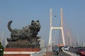 A large bronze cat