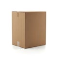 A large brown cardboard box standing upright against a white background Royalty Free Stock Photo