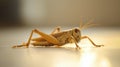 Big brown grasshopper resting on a white surface, creating a shadow. Its detailed antennae and legs display its Royalty Free Stock Photo