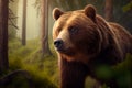 Large brown grizzly bear in a forest