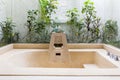 Large brown stone bathtub in a luxurious bathroom