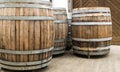 Large brown wooden barrels or wine vats Royalty Free Stock Photo