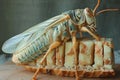 A large bug sitting on top of a piece of cheese, AI