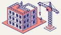 Large Building Construction with Tower Crane, vector design Generative AI Royalty Free Stock Photo