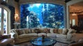 Large built-in home aquarium in a luxury living room interior Royalty Free Stock Photo