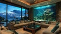 Large built-in home aquarium in a luxury living room interior Royalty Free Stock Photo