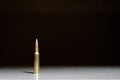 Large bullet 7.62 x 51 mm NATO standing on a white surface with a black background