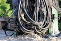 large bunch of cables at the construction site for the road junction in Moscow. Royalty Free Stock Photo