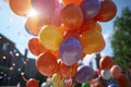 a large bunch of colored balloons