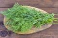 A large bunch of fresh organic dill on a rustic wooden background Royalty Free Stock Photo