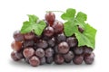 Large bunch fresh ripe organic red grape with leaves on white isolated background with clipping path. Red grape have sweet taste, Royalty Free Stock Photo