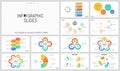 Large bundle of minimal infographic design templates. Diagrams with multicolored round and sectoral elements, thin line