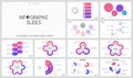 Large bundle of minimal infographic design templates. Diagrams with multicolored round and sectoral elements, thin line