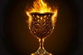 large burning goblet with flames golden cup