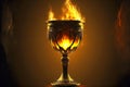 large burning goblet with flames golden cup