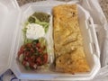 Large burrito with avocado, sour cream, and tomato Royalty Free Stock Photo