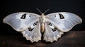 A large butterfly with black wings sitting on a wooden surface, AI