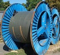 Large cable reels on the street