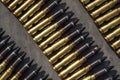 Large-caliber machine gun shells. Flat lay of the frame. Close-up Royalty Free Stock Photo