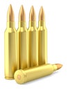 Large caliber rifle ammunition cartridges on white Royalty Free Stock Photo