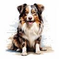 Pixel Perfect Australian Shepherd Painting On White Background