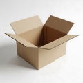 A large cardboard box with its top flaps open, revealing an empty interior Royalty Free Stock Photo