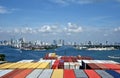 Large cargo container ship entering port of Miami. View from the navigation bridge.