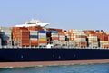 Large cargo container ship, fully loaded with boxes. Royalty Free Stock Photo