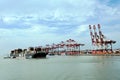 Large cargo container ship arriving to the port of Yangshan, China.