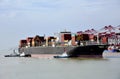 Large cargo container ship arriving to the port of Yangshan, China.