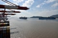 Large cargo container ships in the port of Yangshan.