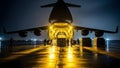 Large cargo plane loading supplies at night Royalty Free Stock Photo