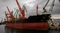 Large cargo ship in a dock at port Royalty Free Stock Photo