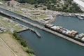 Large cargo ship exiting Gatun Locks