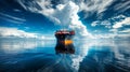 A large cargo ship loaded with containers floats on a vast body of water Royalty Free Stock Photo