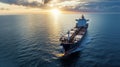 A large cargo ship navigating through the vast ocean symbolizing the widespread reach of international trade routes for