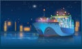 Large cargo ship at night Royalty Free Stock Photo