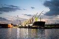 Large Cargo Ship at a Port at Night Royalty Free Stock Photo