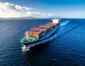 A large cargo ship is sailing through the ocean Royalty Free Stock Photo