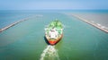 Large cargo ship sailing in the open waters of the Texas coast. Port Aransas, Corpus Christi Channel Royalty Free Stock Photo