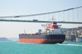 Large Cargo Tank passing the bosphorus bridge, Istanbul, Turkey Royalty Free Stock Photo