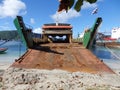 A large cargo vessel in the caribbean. Royalty Free Stock Photo