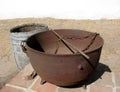 Large cast iron open cauldron
