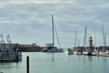 Large catamaran yacht leaving Ramsgate Harbour, United Kingdom