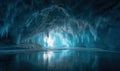 A large cave with ice hanging from the ceiling Royalty Free Stock Photo