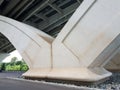 Large cement support columns under the Wilson Bridge in Alexandria, Virginia