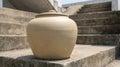 large ceramic jar with lid on outdoor steps Royalty Free Stock Photo